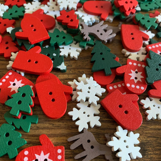 Mix Of Christmas Wooden Buttons - Festive Christmas Buttons,