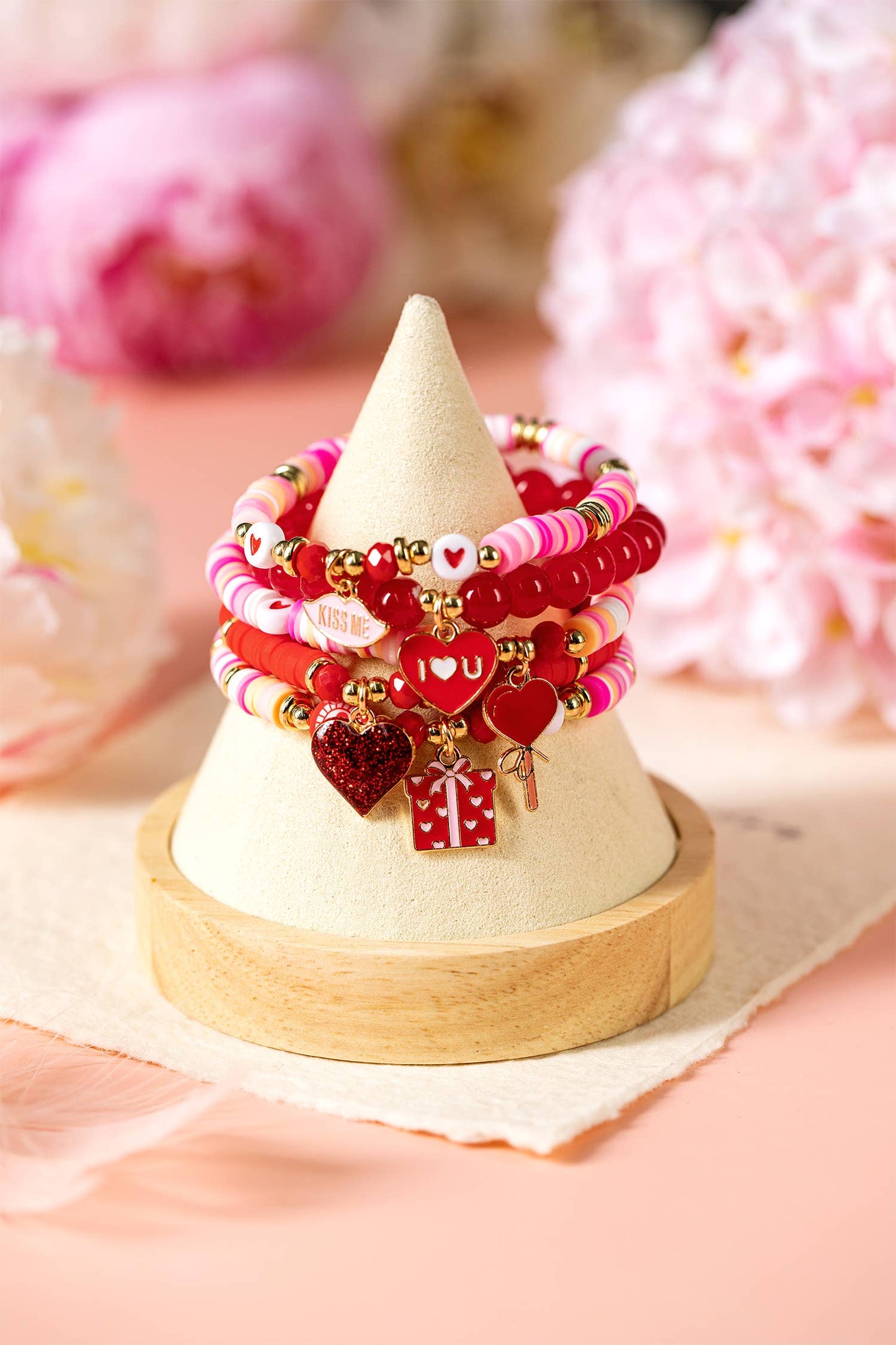 5pcs I Love U Heart Valentines Day Sweet Bracelet Set