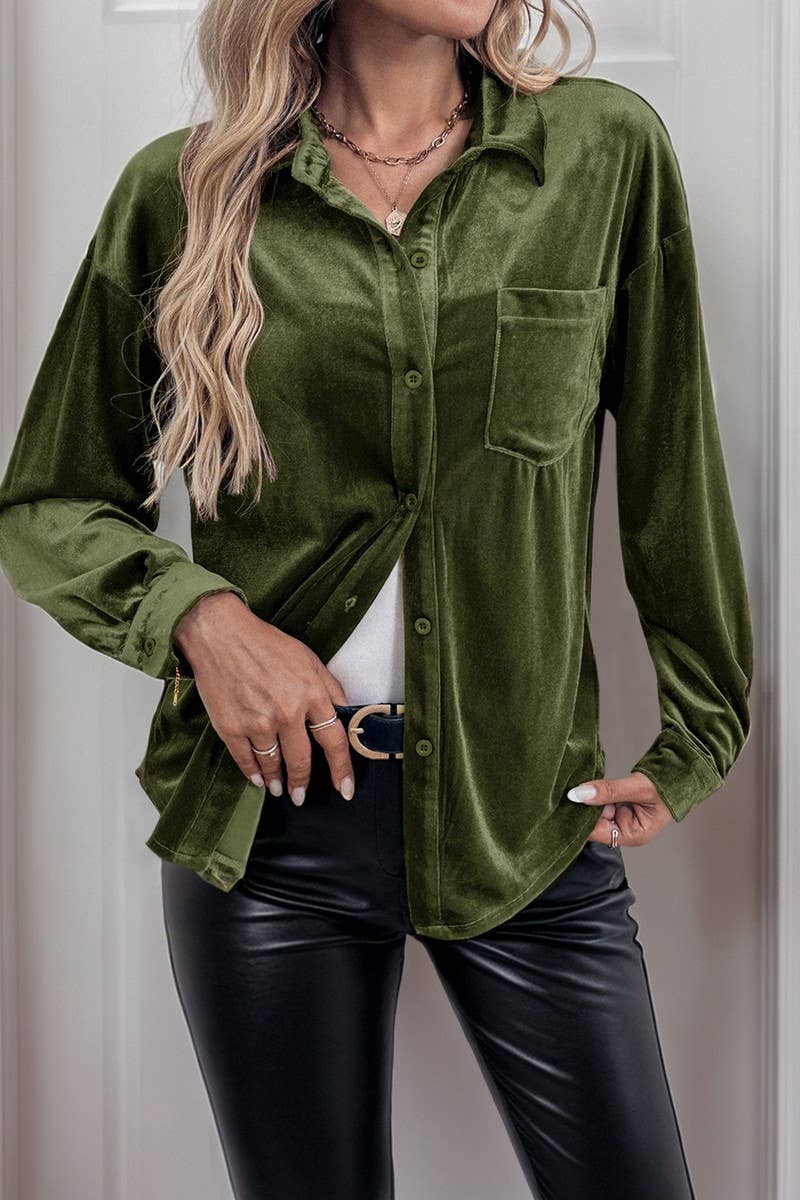CWTBLL01423_VELVET LAPEL LANTERN SLEEVE MIDI SHIRT