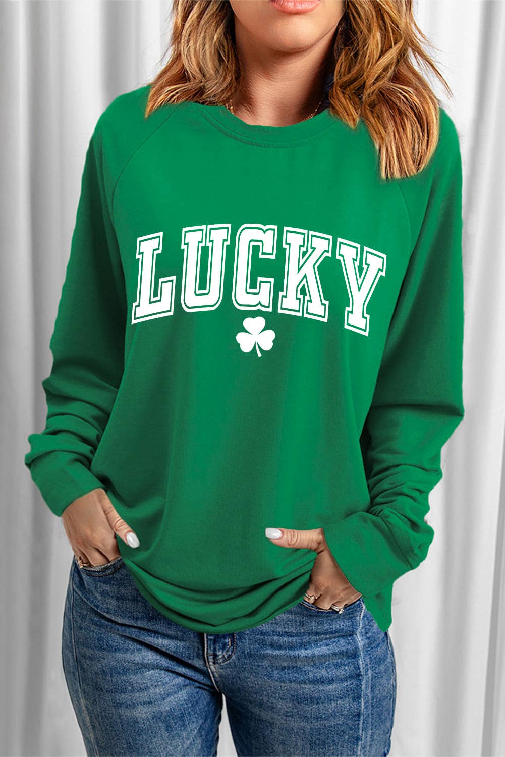 St Patricks LUCKY Chenille Embroidered Graphic Sweatshirt