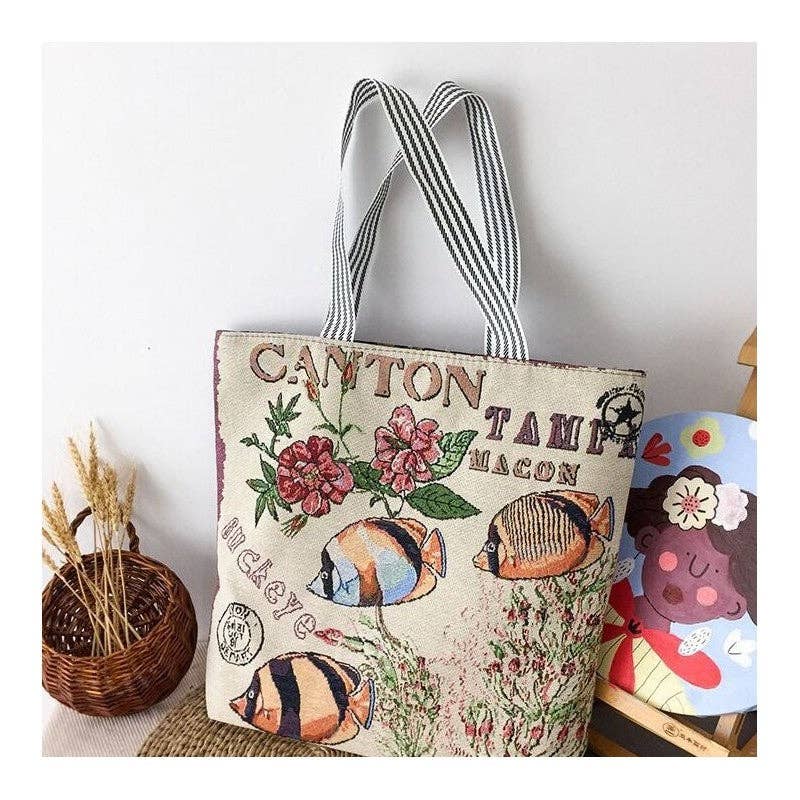 Stylish Large Capacity Floral Canvas Bag