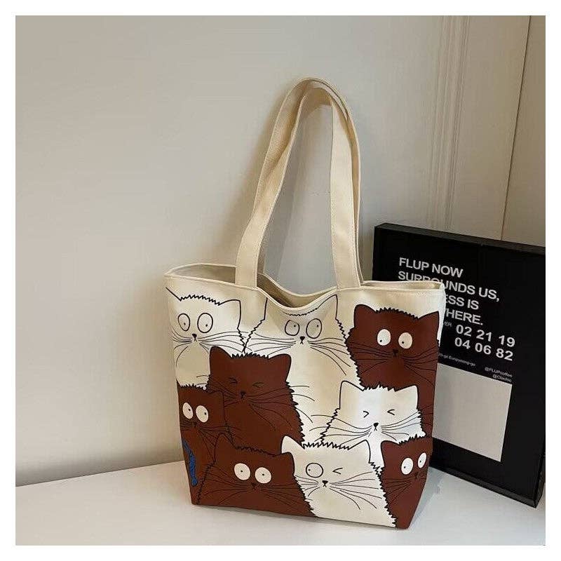 Large Capacity Canvas Shoulder Bag With Cute Cartoon Print