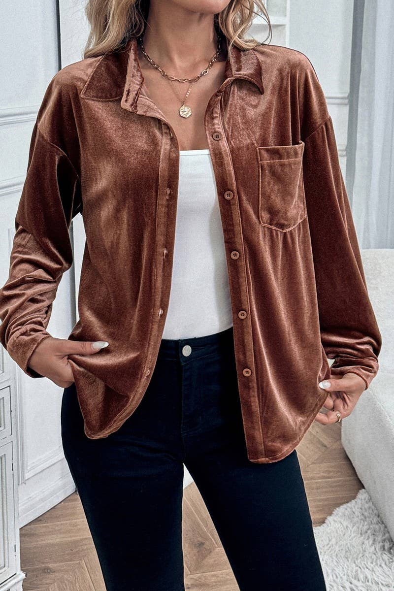 CWTBLL01423_VELVET LAPEL LANTERN SLEEVE MIDI SHIRT