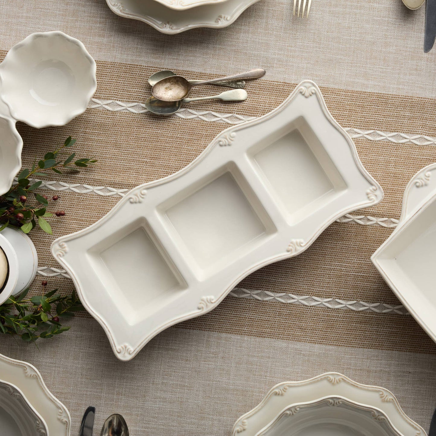 Heritage Relish Tray 15" – 3-Section Stoneware Beauty
