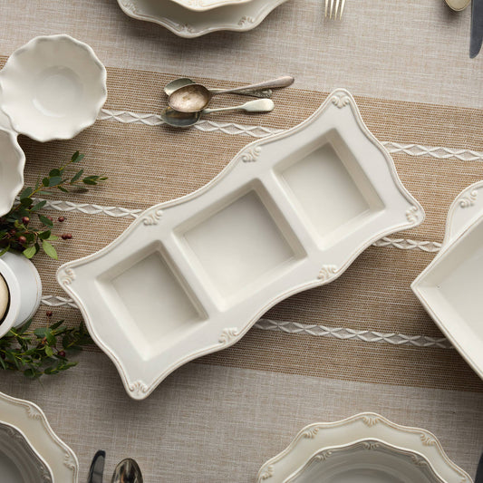Heritage Relish Tray 15" – 3-Section Stoneware Beauty