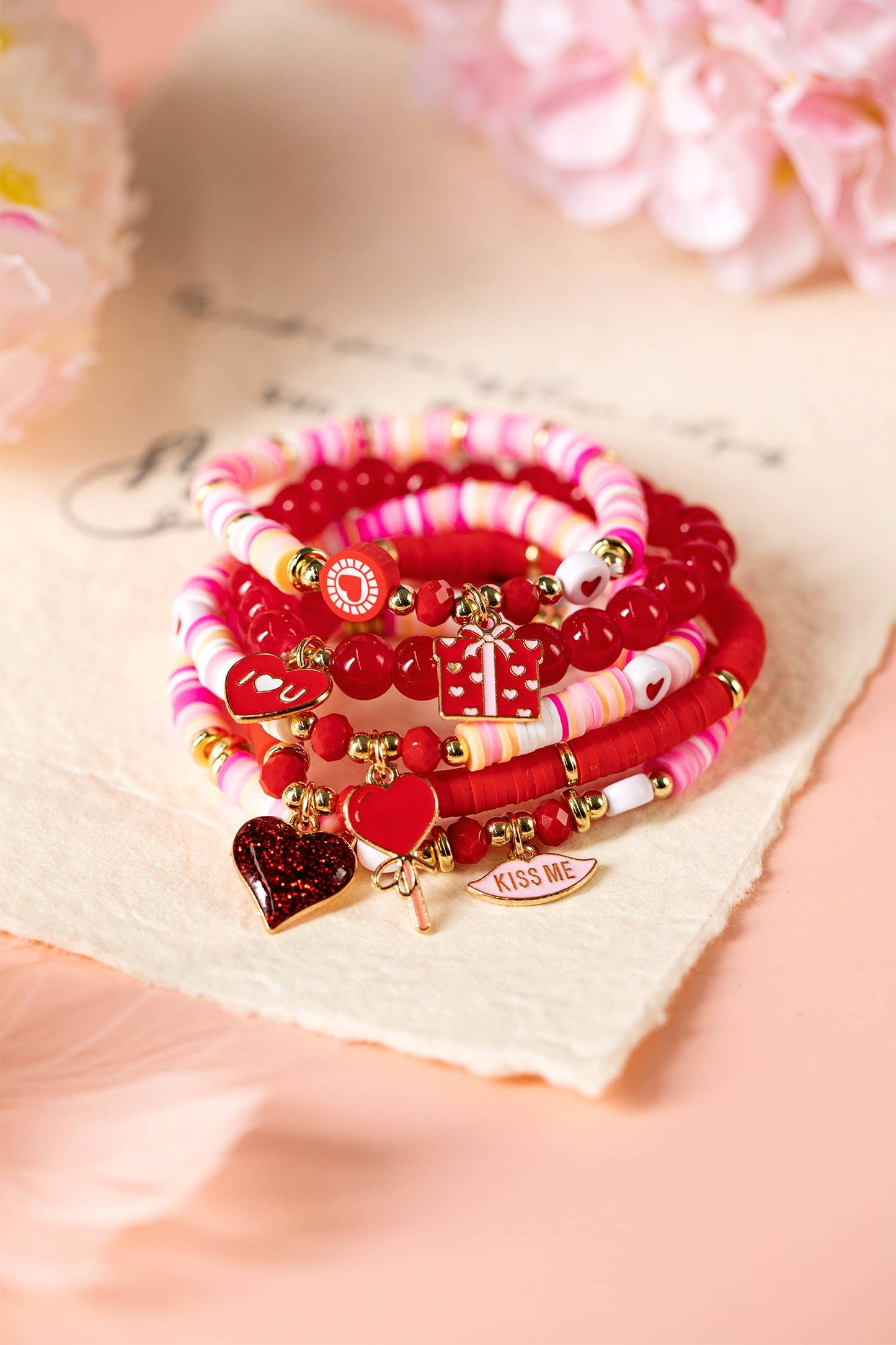 5pcs I Love U Heart Valentines Day Sweet Bracelet Set