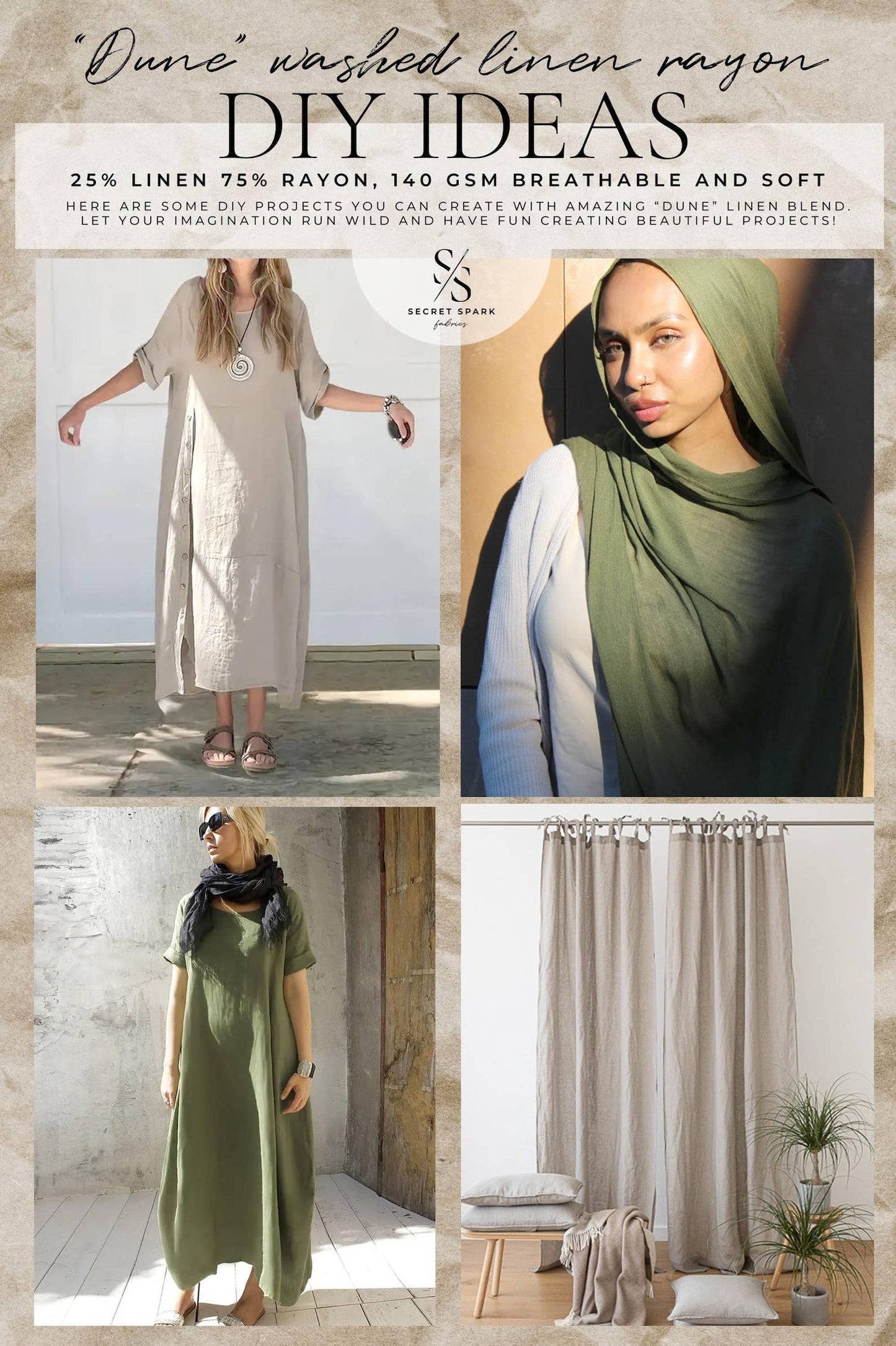 140 GSM Washed Linen Rayon Blend Fabric Wholesale by Roll