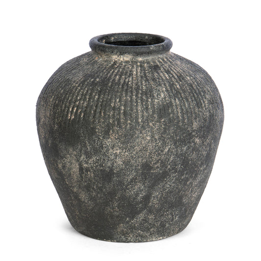 Round Stoneware Style Terracotta Dark Vase 8"