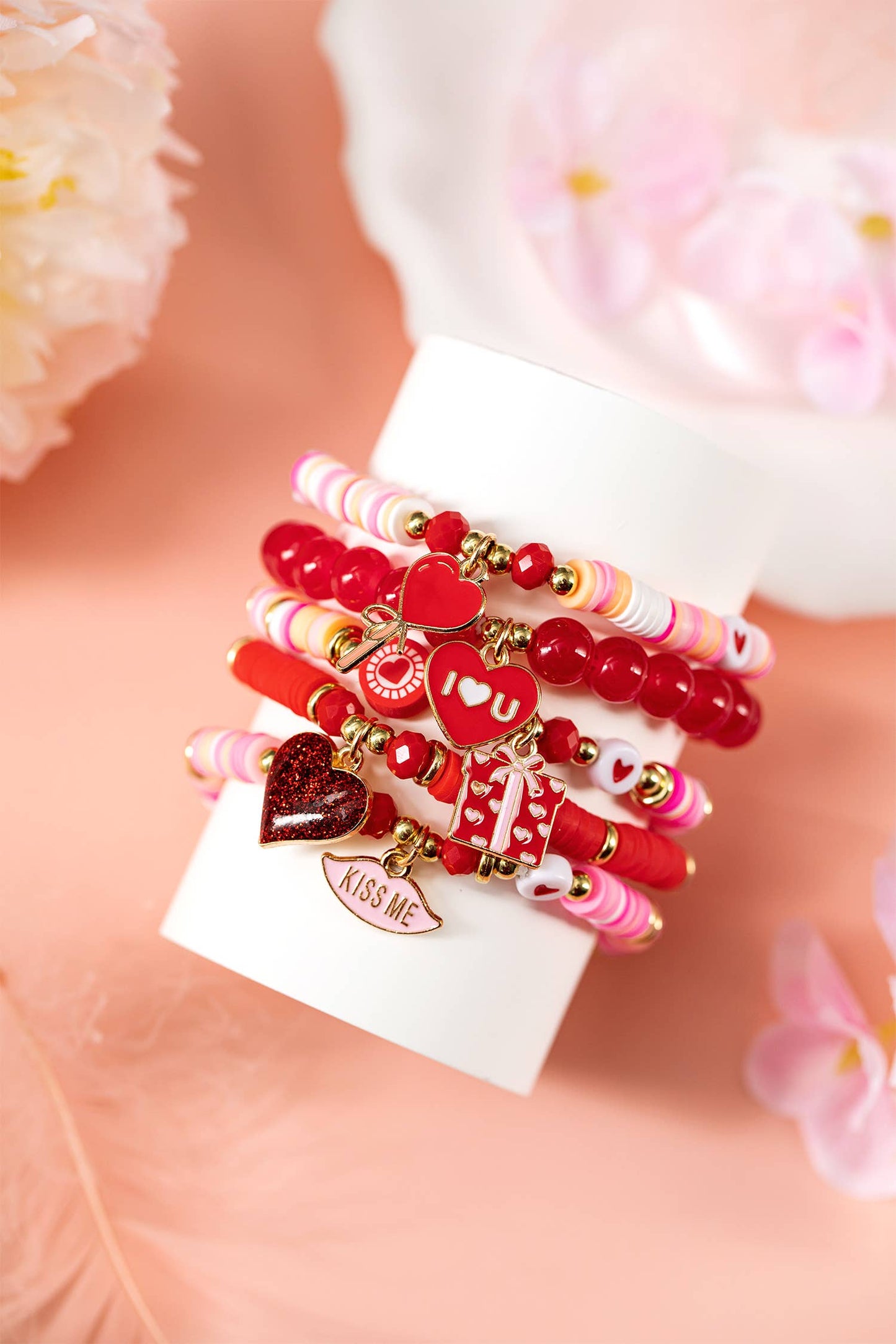5pcs I Love U Heart Valentines Day Sweet Bracelet Set