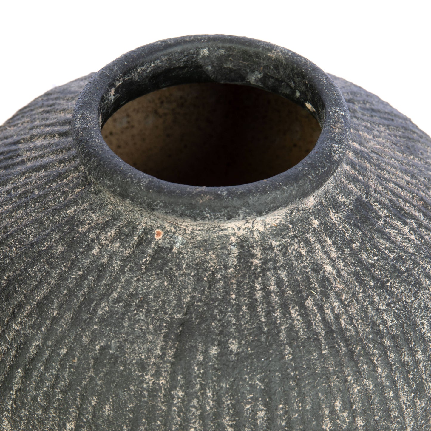 Round Stoneware Style Terracotta Dark Vase 8"