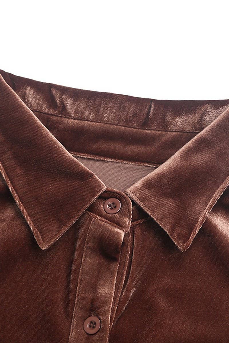CWTBLL01423_VELVET LAPEL LANTERN SLEEVE MIDI SHIRT